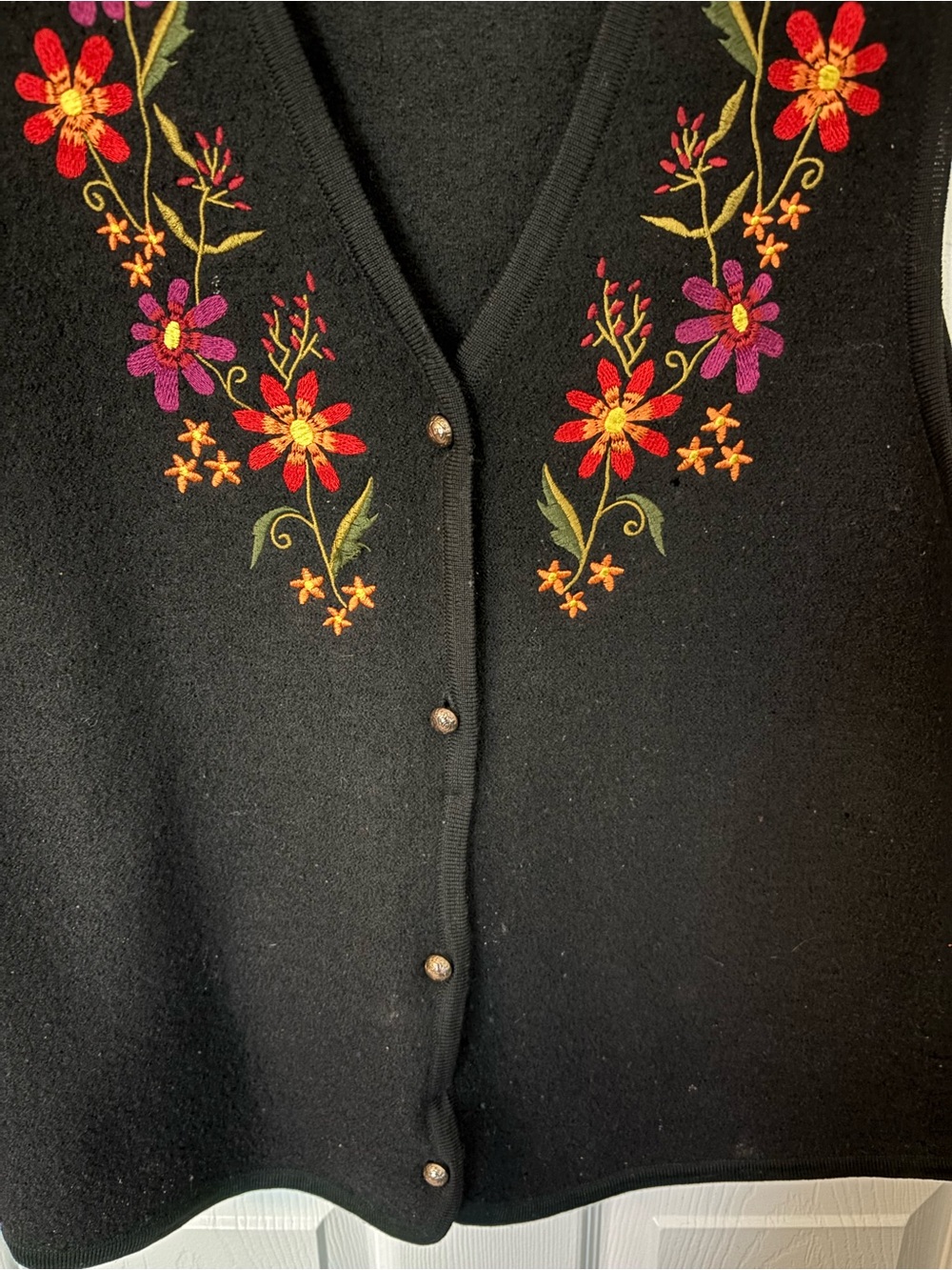 Vintage Claasic Elements Embroidered Wool Sweater Vest Cottagecore Boho Size L - Picture 4 of 10